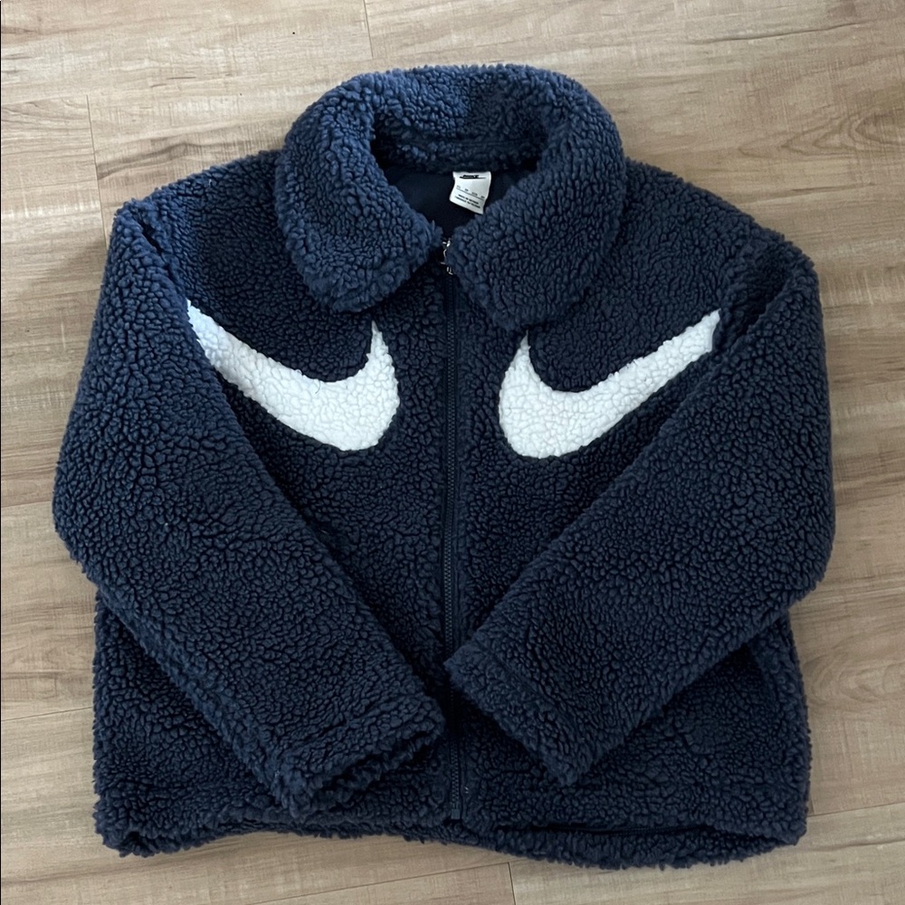Nike Dark Blue Sherpa Jacket with White Logo